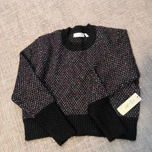NWT - RD Style crew neck cropped sweater. Black with multi-color threading.